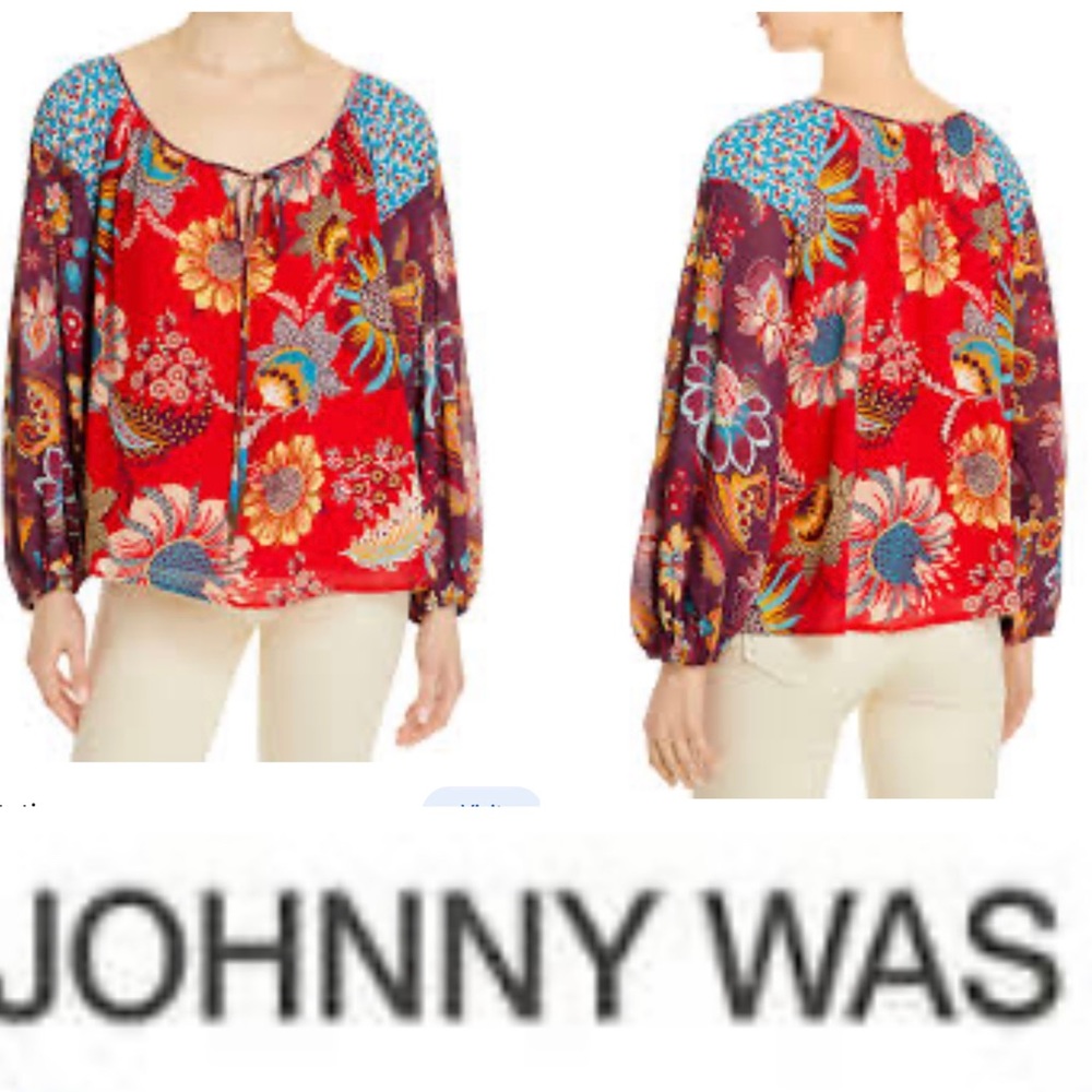 Johnny Was Jade Floral Long Sleeve Boho Bohemian Grandma Coastal Chic Romantic